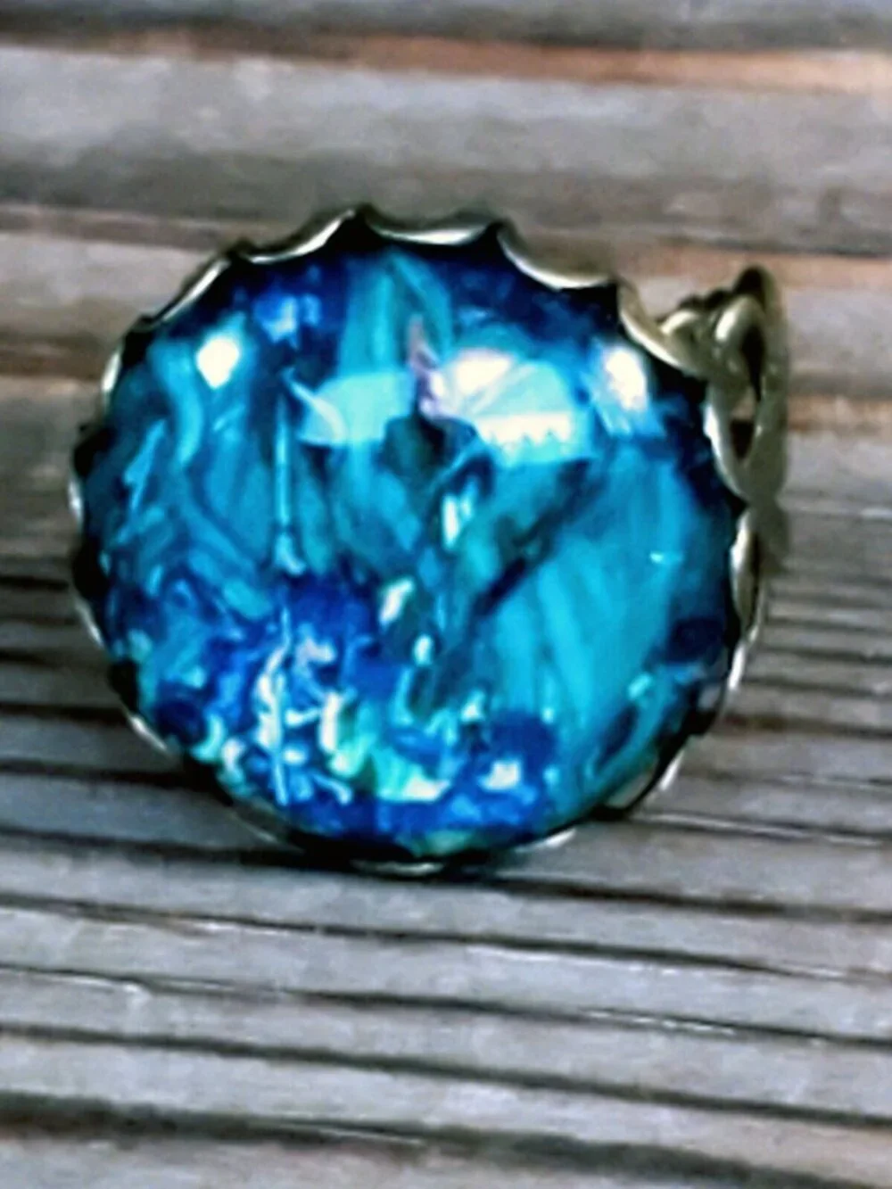 Vincent van Gogh Irises Famous Painting Art Glass Cabochon Bronze Filigree Ring